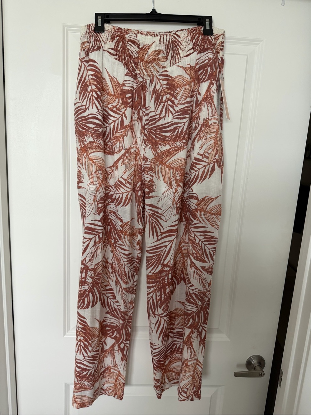 Nanette Lepore White and Rust Leaf-Print Wide-Leg Pull-On Pants